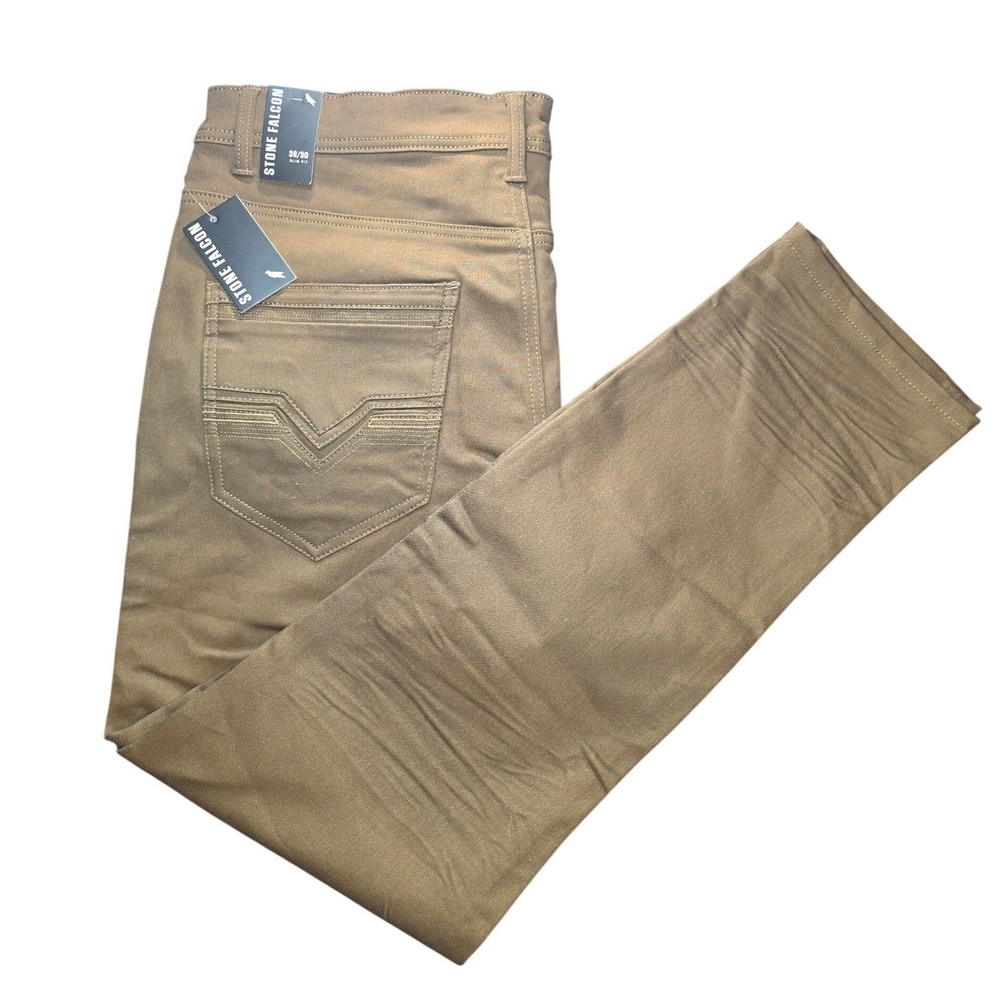 Stone Falcon Slim Fit Pants Mens 36/30 Brown New Stretch Cotton Blend Trousers